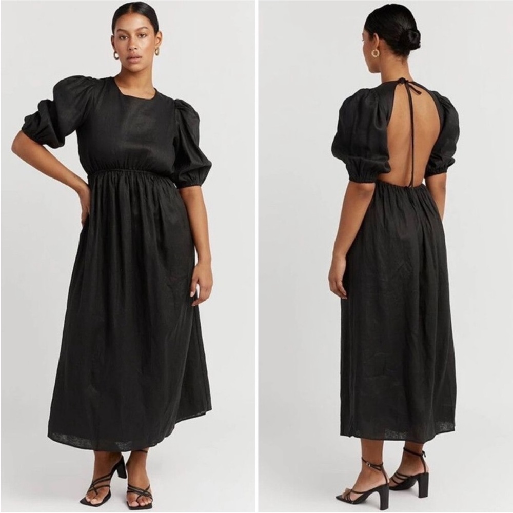 DISSH CLAUDIA LINEN MIDI DRESS BLACK